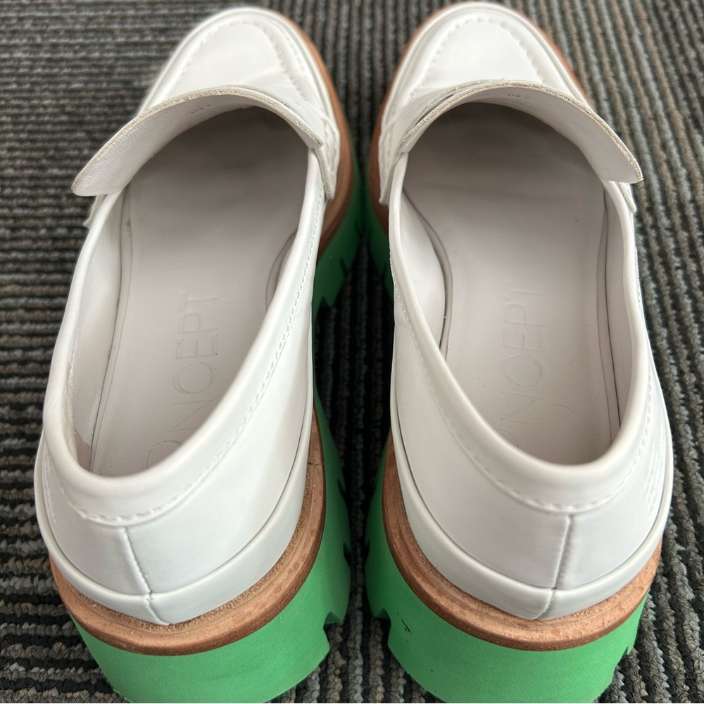 Oncept Seoul MOD 009 Off White Leather Jade Green Sole Platform Loafers, size 7 - Picture 7 of 12